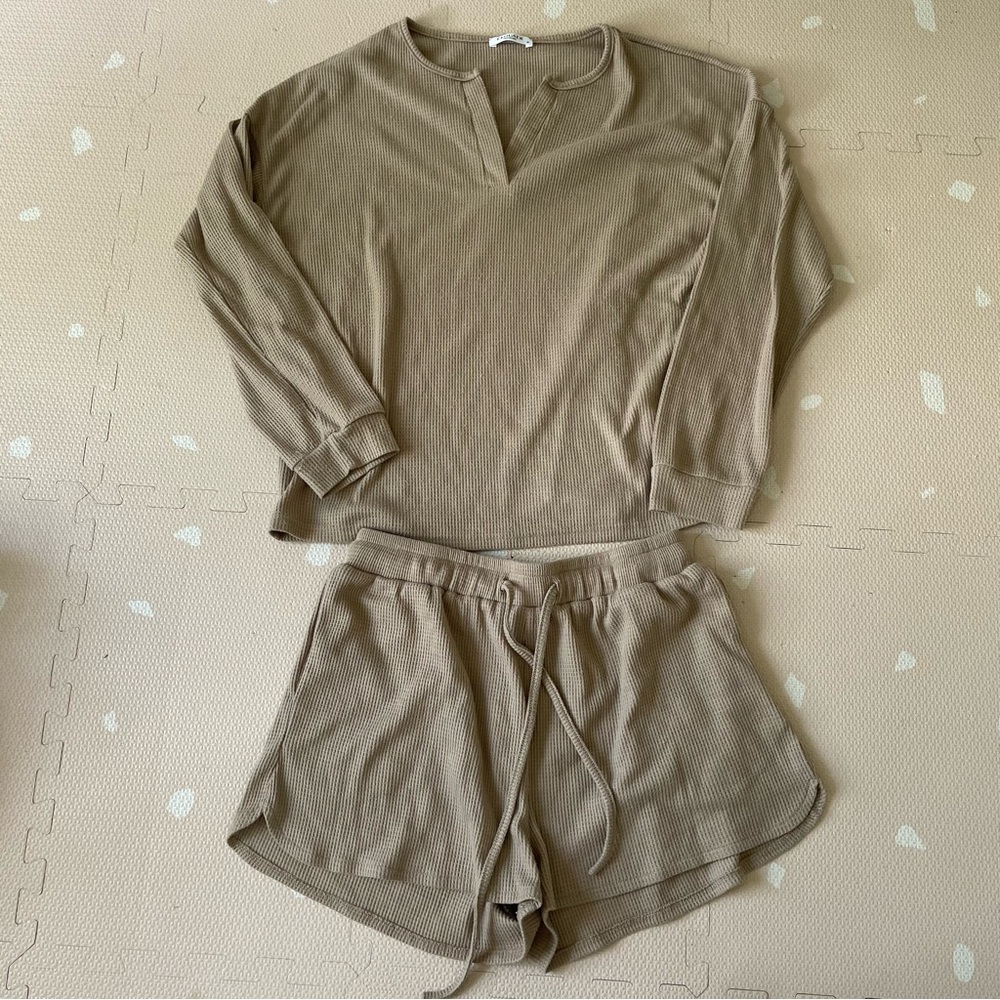 Waffle knit sweater set